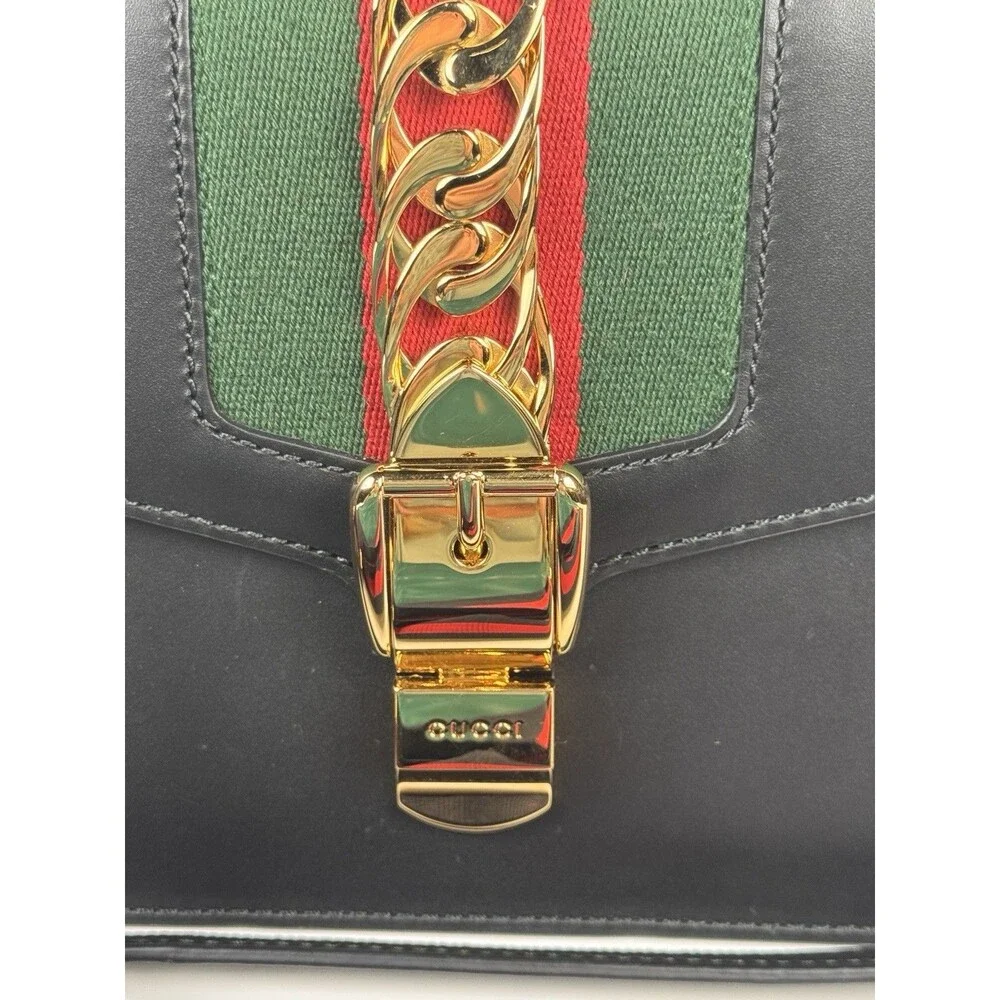 Gucci Sylvie Web Black Leather Shoulder Bag with dust bag & COA authenticated - Picture 14 of 16